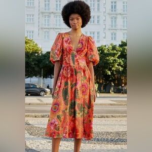 Farm Rio Blooming Garden Orange Midi Dress NWT size medium